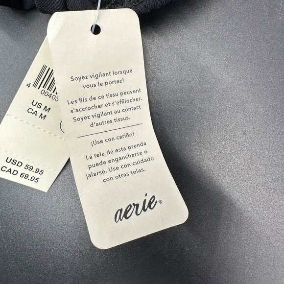 One Shoulder Black Ribbed Cutout Swimsuit Full Coverage UPF 50 Medium Aerie - Picture 7 of 11